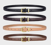 ベルト レディース 細め 細身 スリム 女性用 ゴールドバックル レザー ピンバックル 定番 ベーシック プレーンベルト マット ウエストマーク おしゃれ シンプル カジュアル デイリー お出かけ フェミニン 婦人用 ファッション小物 ブラック 黒 ブラウン 茶 ダークブラウン ベージュ