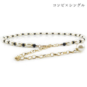 チェーンベルト ドレスベルト レディース 女性 ファッション雑貨 細め 細身 カニカン フェイクパール コンビカラー ブラック ホワイト シンプル おしゃれ エレガント きれい かわいい キュート クール かっこいい フォーマル 華やか