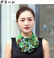 スカーフ ヘアバンド ヘアゴム 3way レディース 女性 ネックカバー ヘッドバンド 万能 多機能 ふわふわ ヒラヒラ フリル フラワーモチーフ お花 華やか カラフル 鮮やか アレンジ多数 おしゃれ 大人可愛い きれいめ OL 通勤 お出掛け デート 普段使い 婦人用 プレゼント 贈り物 ファッション小物