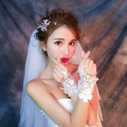 ウエディンググローブ フィンガーレス 花嫁 ブライダル 手袋 ショート レース 花 ビジュー 結婚式 パーティー 披露宴 二次会