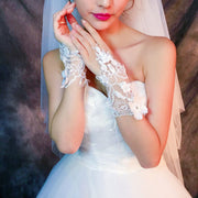 ウエディンググローブ フィンガーレス 花嫁 ブライダル 手袋 ショート レース 花 ビジュー 結婚式 パーティー 披露宴 二次会
