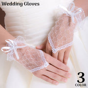 ウエディンググローブ 女性 花嫁 ブライダル 手袋 ショート 指なし レース フリル リボン 結婚式 パーティー 披露宴 二次会