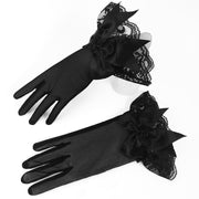 ウェディンググローブ 手袋 ショート リボン レース フリル ブライダル おしゃれ かわいい 上品 清楚 結婚式 披露宴 ウエディング小物 花嫁 新婦 フェミニン エレガント パーティー イベント ドレス小物 ホワイト 白 ブラック 黒 レッド