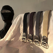 メッシュベルト レディース メンズ 女性 男性 男女兼用 編込み 編み込み 細め 穴なし 無段階調整 ピンバックル カジュアル お出かけ おしゃれ