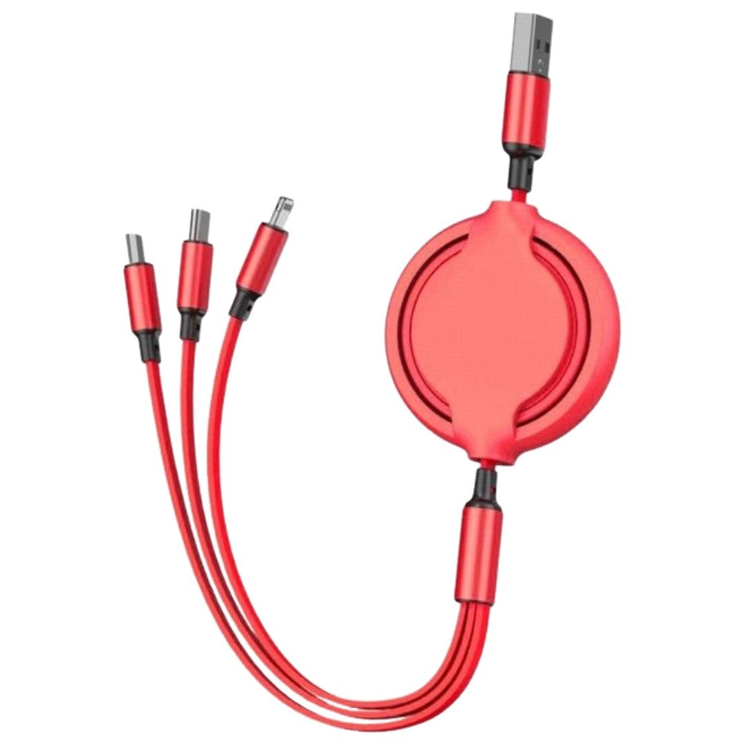 USB充電ケーブル 充電コード マルチケーブル Micro USB タイプC Type-C Lightning 巻き取り式 伸縮式 3in1 一本三役 1m シンプル スマホ 携帯 充電
