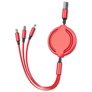 USB充電ケーブル 充電コード マルチケーブル Micro USB タイプC Type-C Lightning 巻き取り式 伸縮式 3in1 一本三役 1m シンプル スマホ 携帯 充電