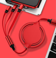 USB充電ケーブル 充電コード マルチケーブル Micro USB タイプC Type-C Lightning 巻き取り式 伸縮式 3in1 一本三役 1m シンプル スマホ 携帯 充電