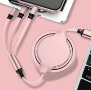 USB充電ケーブル 充電コード マルチケーブル Micro USB タイプC Type-C Lightning 巻き取り式 伸縮式 3in1 一本三役 1m シンプル スマホ 携帯 充電