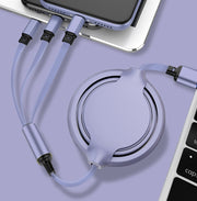 USB充電ケーブル 充電コード マルチケーブル Micro USB タイプC Type-C Lightning 巻き取り式 伸縮式 3in1 一本三役 1m シンプル スマホ 携帯 充電