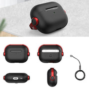 AirPodsPro用 ケース カバー シリコン 耐衝撃 イヤホン収納 キズ防止 保護 スマホスタンド ストラップ 丸型カラビナ