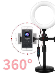スマホスタンド スマホホルダー リングライト付き 自撮りライト 撮影用ライト 3段階調光 360度回転 照明 卓上 美肌効果 配信 生放送 インターネット授業 動画撮影 テレワーク