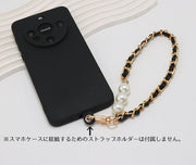 スマホストラップ ハンドストラップ リストストラップ 落下防止 手首 チェーン フェイクパール レザー風 カラビナ付き おしゃれ