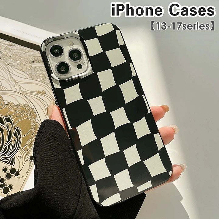スマホケース スマホカバー iPhone用 13 13Pro 13ProMax 13mini 14 15 16 17 plus ブロックチェック 市松模様 アイフォン用 携帯ケース 保護ケース 背面保護 傷防止 防汚 カジュアル おしゃれ アート かわいい シンプル 模様