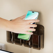スマホホルダー 充電スタンド ウォールポケット スマートフォン アクセサリー 小物入れ クリア 透明 リモコンラック 壁面収納 壁掛け 入れたまま充電 穴あけ不要 粘着式 簡単設置 プラスチック