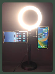 スマホスタンド スマートフォンスタンド スマホホルダー 携帯ホルダー リングライト付き LED ライト リチウム 充電式 3段階調色 卓上 置き型 シンプル スマホ 携帯 固定 写真 動画 撮影 黒 ブラック