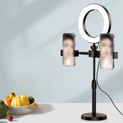スマホスタンド スマートフォンスタンド スマホホルダー 携帯ホルダー リングライト付き LED ライト リチウム 充電式 3段階調色 卓上 置き型 シンプル スマホ 携帯 固定 写真 動画 撮影 黒 ブラック
