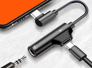 変換アダプター 変換ケーブル 2in1 TypeーC イヤホンジャック 3.5mm タイプC 同時 充電 音楽再生 スマホ android iPhone スマートフォン アクセサリー 便利 ブラック シルバー ゴールド ピンク レッド