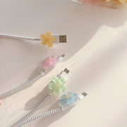 ケーブルカバー 単品 1個 ケーブルプロテクター 充電ケーブルカバー USBケーブル 充電器アクセサリー かわいい 花 ハート 断線防止