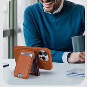 スマホ用カードホルダー カードポケット ミラー付き 鏡 カードケース マグネット式 磁石 折りたたみ スタンド機能 縦置き 横置き 2way 収納ポケット カード入れ 動画視聴 ビデオ通話 通勤 通学 旅行 キャッシュレス スリム スマートフォン用