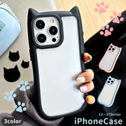 iPhoneケース iPhoneカバー スマホケース スマホカバー 猫耳 ネコ耳 背面保護 傷予防 傷防止 携帯ケース iPhone17 iPhone16e  iPhone17Pro Air Pro Max Plus SE  iPhone15 15Pro かわいい パステル ブラック 黒 無地 シンプル クリア アイフォン スマートフォン 携帯電話