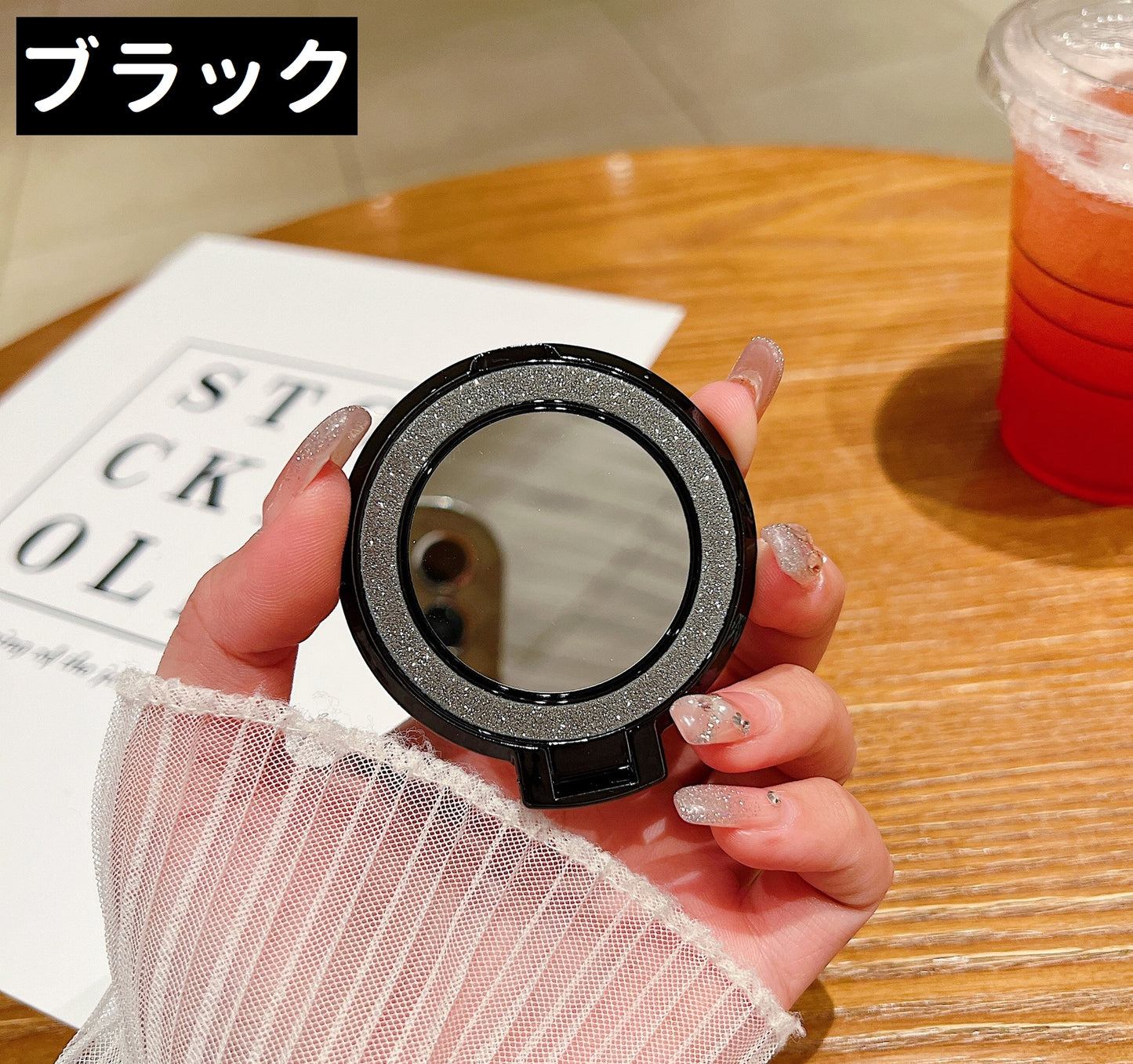 スマホ用ホールドリング スマホリング スマホミラー 携帯ミラー ミラー付き 丸型 商品画像4