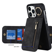 iPhoneケース iPhoneカバー スマホケース 携帯カバー スマホ ケース スマホリング クレジットカード入れ カードケース付き ファスナー RFID 傷防止 汚れ防止 耐衝撃 背面保護 15 16 17 Pro ProMax Plus シンプル 単色 カジュアル おしゃれ 黒 茶 青 ワイン 紫 ピンク オフホワイト