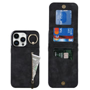 iPhoneケース iPhoneカバー スマホケース 携帯カバー スマホ ケース スマホリング クレジットカード入れ カードケース付き ファスナー RFID 傷防止 汚れ防止 耐衝撃 背面保護 15 16 17 Pro ProMax Plus シンプル 単色 カジュアル おしゃれ 黒 茶 青 ワイン 紫 ピンク オフホワイト