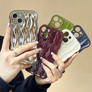 iPhone用ケース カバー スマホケース 耐衝撃 カメラ保護 背面保護 波 ウェーブ 光沢 13 14 15 16 ProMax