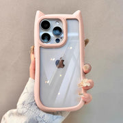 iPhone用ケース カバー スマホケース 耐衝撃 背面保護 クリア 猫耳 可愛い 16 15 14 13 ProMax plus