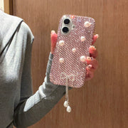 iPhone用ケース iPhone用カバー スマホケース スマホカバー 背面保護 キズ防止 チャーム付き ラインストーン フェイクパール デコレーション 煌びやか キラキラ きれいめ エレガント 上品 大人女子 派手 かわいい お洒落 iPhone17用 16用 15用 14用 13用