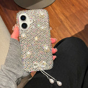 iPhone用ケース iPhone用カバー スマホケース スマホカバー 背面保護 キズ防止 チャーム付き ラインストーン フェイクパール デコレーション 煌びやか キラキラ きれいめ エレガント 上品 大人女子 派手 かわいい お洒落 iPhone17用 16用 15用 14用 13用