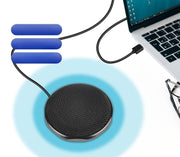 マイク USB2.0 3.5mmプラグ フラット型 全指向性 プラグアンドプレイ式 置き型 円形 丸型 ラウンド シンプル 持ち運び パソコン ノートパソコン PC WEB会議 通話 黒 ブラック