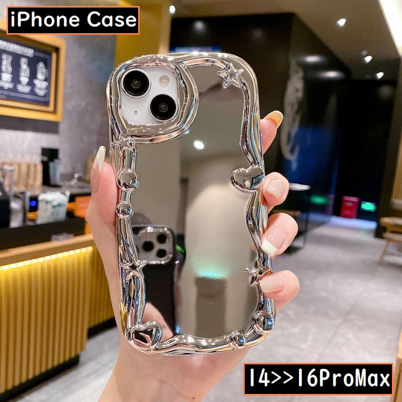 iPhoneケース カバー スマホケース 耐衝撃 背面保護 ソフトケース 柔らかい ミラー 鏡面 3D立体 ウェーブ 星 ハート