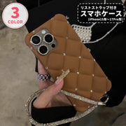 iPhone用ケース iPhone用カバー スマホケース スマホカバー レディース 女性 スマホ用アクセサリー スマホ関連雑貨 リストストラップ付き ラインストーン ひし形模様 iPhone17用 iPhone16用 iPhone15用 フェミニン ガーリー かわいい 可愛い キュート おしゃれ シック シンプル