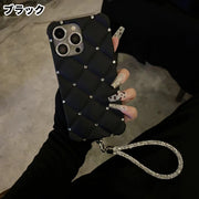 iPhone用ケース iPhone用カバー スマホケース スマホカバー レディース 女性 スマホ用アクセサリー スマホ関連雑貨 リストストラップ付き ラインストーン ひし形模様 iPhone17用 iPhone16用 iPhone15用 フェミニン ガーリー かわいい 可愛い キュート おしゃれ シック シンプル