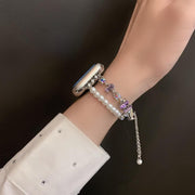 AppleWatch用ベルト レディース パール調 ラインストーン 交換用 互換 腕時計アクセサリー 付け替え ブレスレット風 Series10
