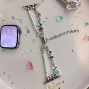 AppleWatch用ベルト レディース パール調 ラインストーン 交換用 互換 腕時計アクセサリー 付け替え ブレスレット風 Series10