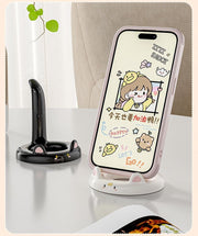 スマホスタンド 猫型 卓上 縦置き 横置き 両用 シール付き スマホホルダー 動画視聴 ハンズフリー 食事 かわいい カートゥーン インテリア 携帯アクセサリー