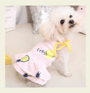 ペット服 ワンピース ベスト 犬 猫 パイナップル柄 キャミワンピ タンクトップ ノースリーブ ドッグウエア キャットウエア 袖なし 春夏 お散歩 お出掛け ペアルック ストライプ 汚れ防止 抜け毛対策 かわいい わんこ にゃんこ ペット用品 ペットグッズ