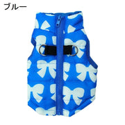 ペットウェア ダウン風ベスト 犬服 ジップアップ 中綿入り 防寒 ペット服 ペット用 秋冬 リボン柄 チャック開閉 背中側開閉 かわいい おしゃれ お出かけ