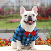 ドッグウェア シャツ 犬の服 中型犬 ペットウェア 蝶ネクタイ 袖あり チェック柄 かわいい おしゃれ ペット用品 犬用品