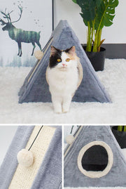 キャットタワー 猫用おもちゃ ペット用品 サイザル麻 爪とぎポスト 猫ハウス 据え置き型 玩具 ふわふわ ストレス解消 運動不足解消 ネズミのオモチャ スクラッチ クライミング 猫じゃらし 一人遊び 引っ掻き 肉球モチーフ 三角形 紐付き ボール 玉 グレー ピンク ブラウン 室用 ねこ ネコ CAT
