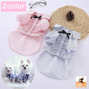 ドッグウェア ブラウス シャツ 犬服 洋服 ペットウェア ペット用品 犬用 猫用 小型犬 可愛い ストライプ フリル リボン レース おしゃれ 袖あり 前開き ボタン 襟付き おめかし ペットグッズ いぬ イヌ