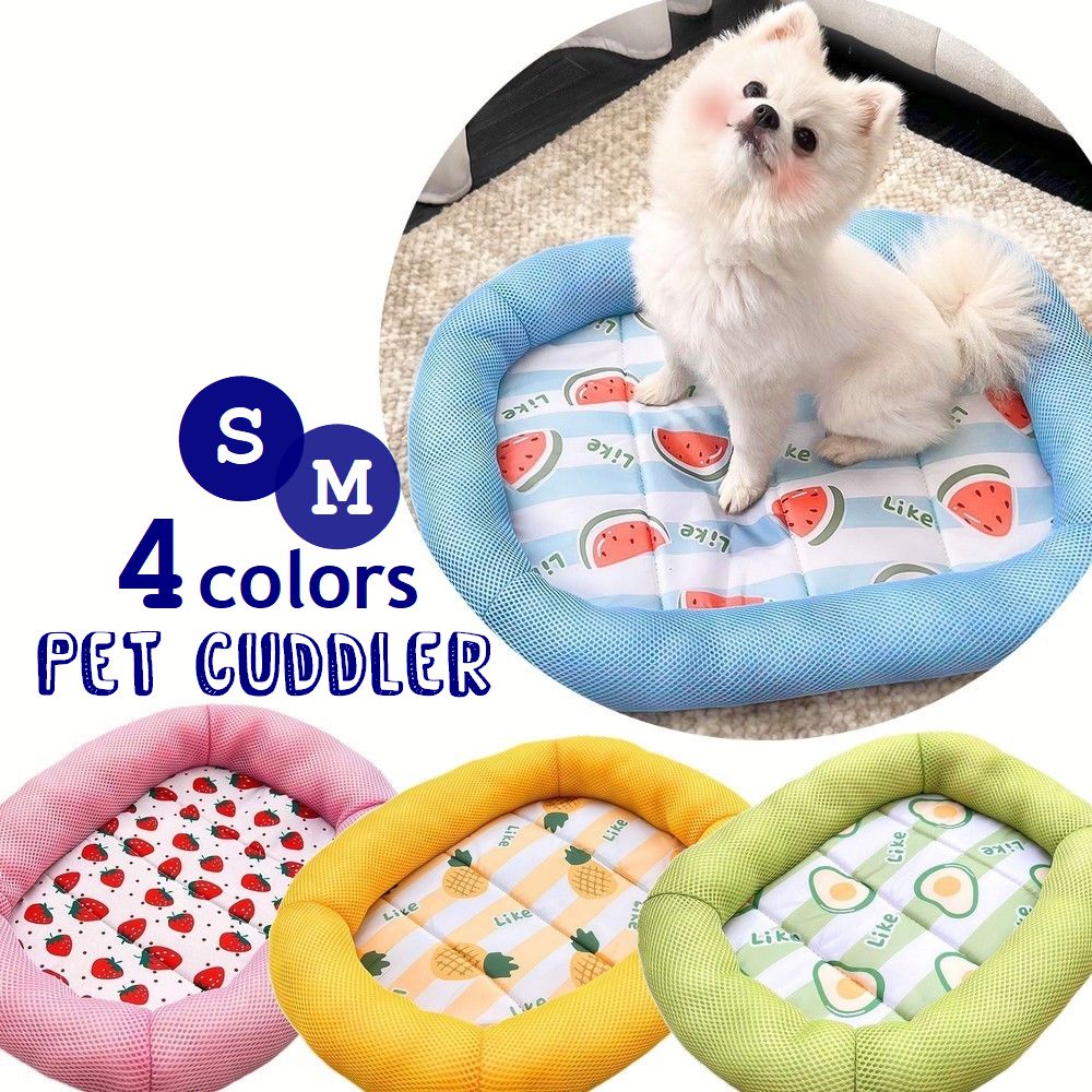 ペットカドラー ペット用 ベッド 小型犬 猫 メッシュ 防水 ドッグ用品 キャットグッズ 寝床 春夏 通気性 フルーツ柄 クッション ペットインテリア 寝具 スクエア 四角 イチゴ スイカ アボカド グリーン ピンク イエロー ブルー
