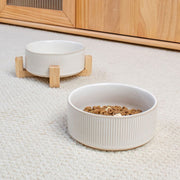ペット用食器 フードボウル 陶器製 竹製スタンド付き 餌入れ エサ入れ 水入れ 小型犬 猫 幼犬 犬 老犬 猫 老猫 高さ 吐き戻し予防 負担軽減 食べやすい