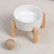 ペット用食器 フードボウル 陶器製 竹製スタンド付き 餌入れ エサ入れ 水入れ 小型犬 猫 幼犬 犬 老犬 猫 老猫 高さ 吐き戻し予防 負担軽減 食べやすい