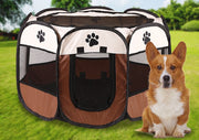 ペット用サークル メッシュサークル 犬用 猫用 折りたたみ式 91×91×58cm 持ち運び アウトドア 室内 室外 ペットテント ファスナー オックスフォード生地 ペット用品 八角形 肉球 ペットサークル ペットグッズ 通気性 仕切り コンパクト 野外 折り畳み 便利 ドッグ キャット 灰 ピンク 茶 黄 青 赤