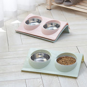ペット用食器 フードボウル Sサイズ ダブルボウル 猫用 犬用 ペット用品 お食事グッズ お皿 えさ入れ トレイ付き 台付き イヌ ネコ 水飲み かわいい 便利