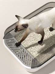 猫用トイレ キャットトイレ 長方形 猫砂用トレー ねこ CAT トイレタリー用品 飛び散り防止 砂取り板付 砂トイレ ペット用品 シンプル ホワイト グレー ネイビー