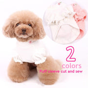 カットソー ペットウェア イヌ 犬 ドッグ 小型犬 中型犬 ペット用品 トップス 桜 花 フラワー 刺繍 袖フリル ギャザー 無地 単色 かわいい キュート おしゃれ お出かけ お散歩 白 ピンク